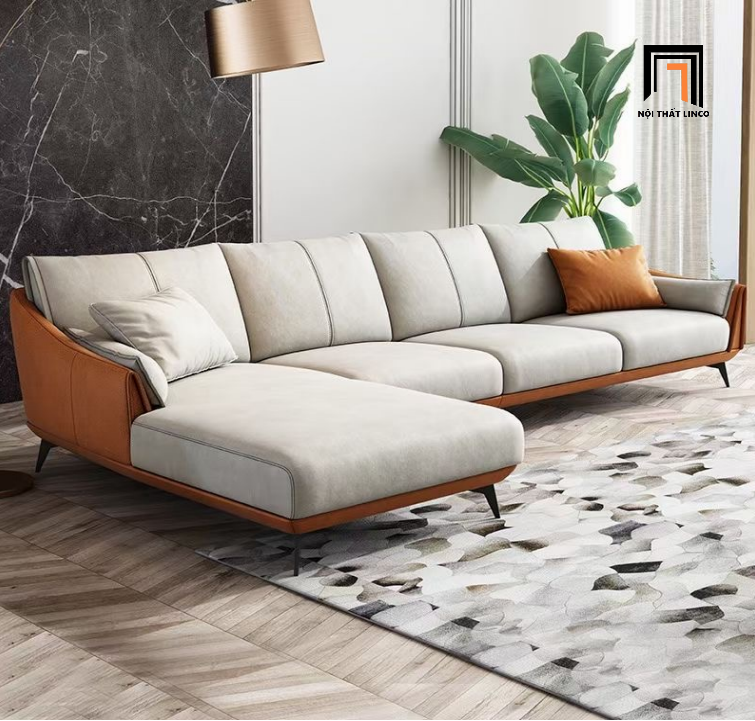  Bộ ghế sofa góc L 3m x 1m6 GT34 Ege nệm ngồi da trắng kem 