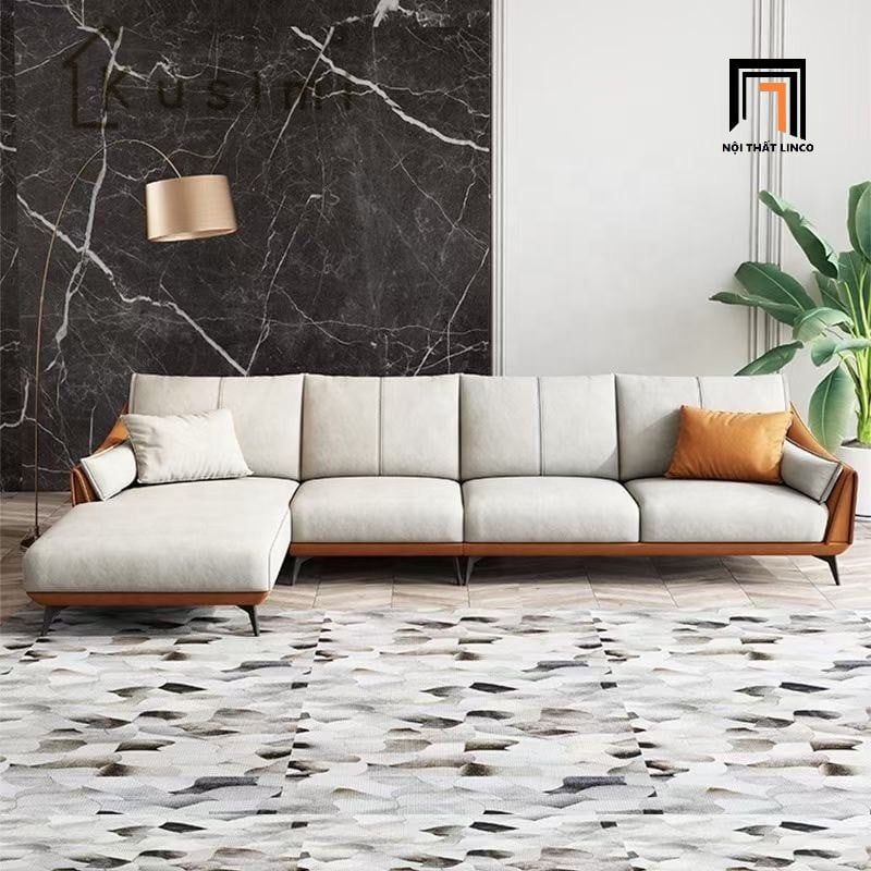  Bộ ghế sofa góc L 3m x 1m6 GT34 Ege nệm ngồi da trắng kem 