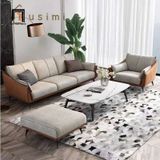  Bộ ghế sofa góc L 3m x 1m6 GT34 Ege nệm ngồi da trắng kem 
