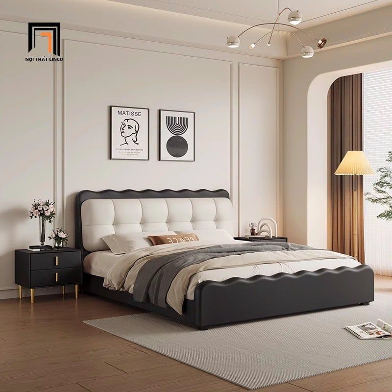  Giường ngủ phối màu da Pu GN117 Wien trắng đen xinh xắn 