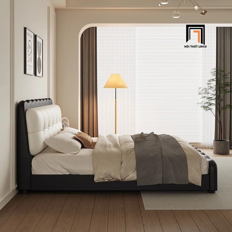  Giường ngủ phối màu da Pu GN117 Wien trắng đen xinh xắn 