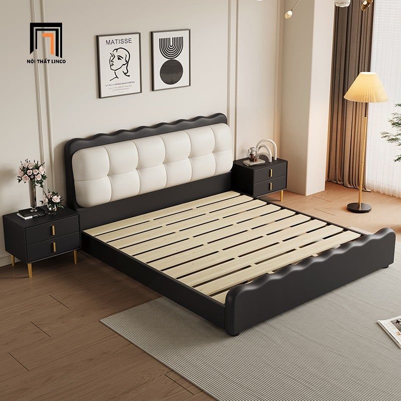  Giường ngủ phối màu da Pu GN117 Wien trắng đen xinh xắn 