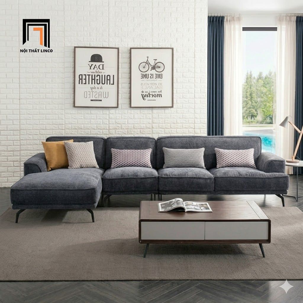  Bộ ghế sofa góc L giá rẻ GT296 Gogne 3m1 x 1m6 vải nỉ xám 