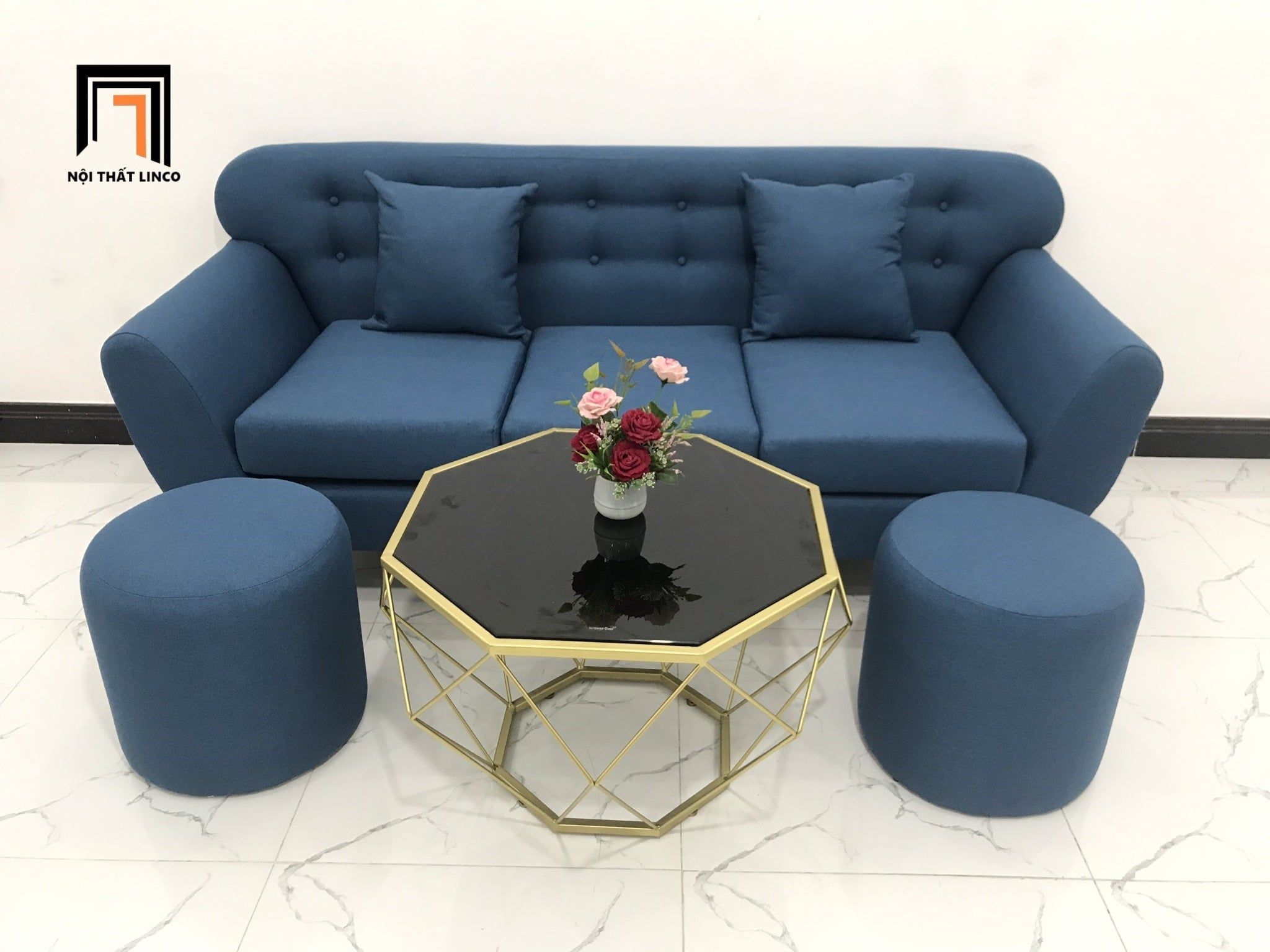  Bộ ghế sofa băng xanh dương BL12 BTC dài 1m9 phòng khách 