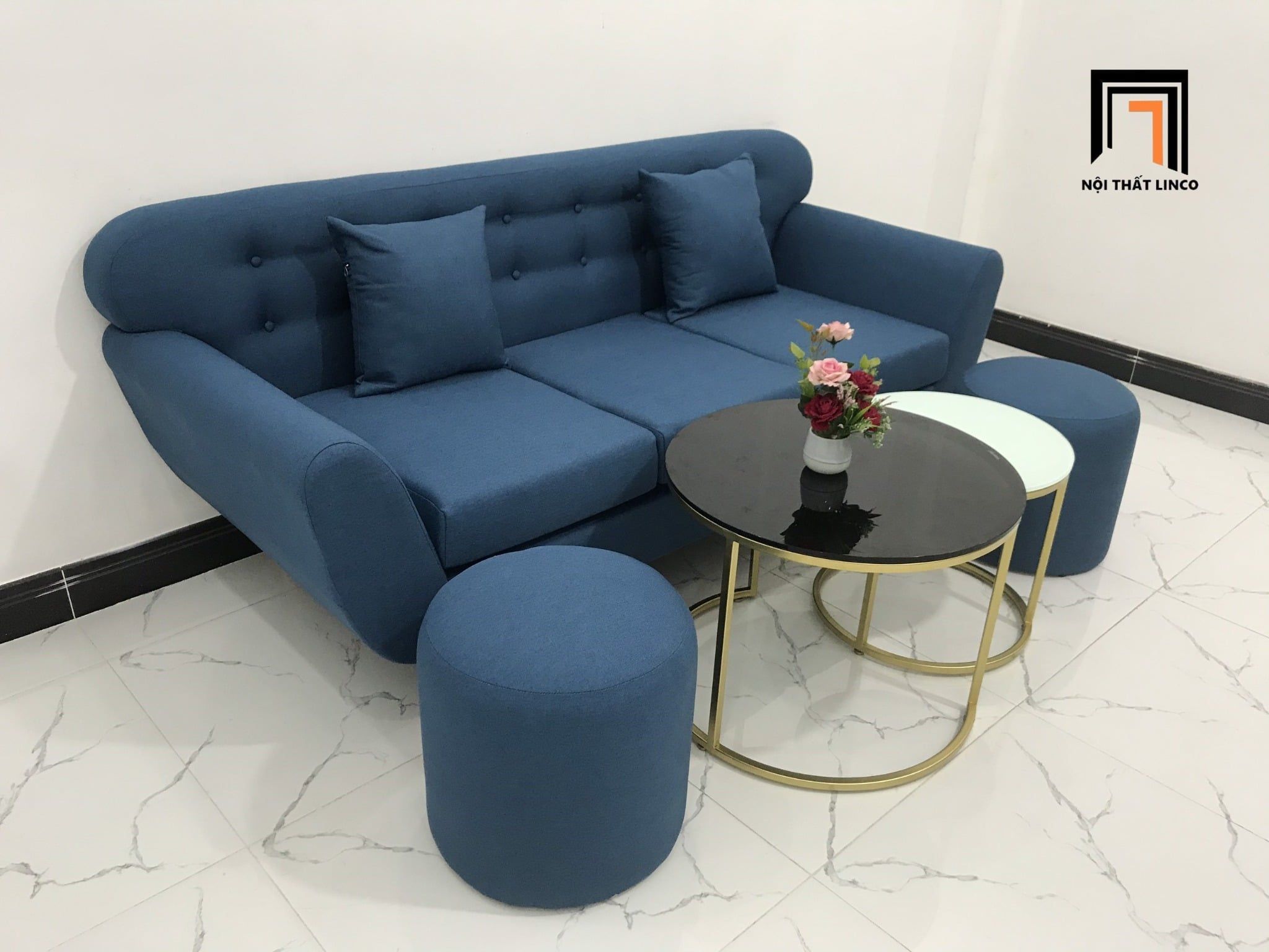  Bộ ghế sofa băng xanh dương BL12 BTC dài 1m9 phòng khách 