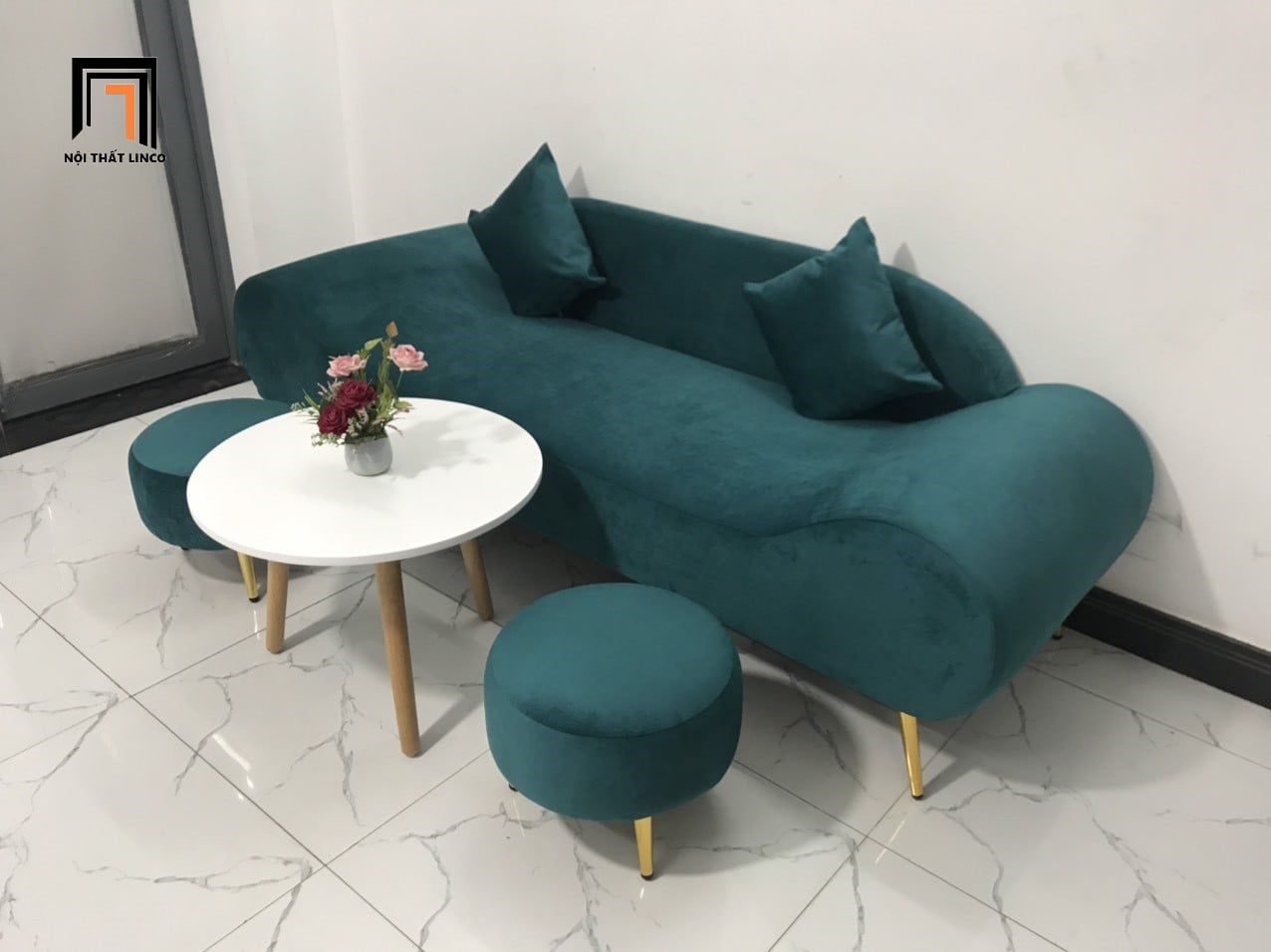  Bộ ghế sofa văng thuyền BL9 SFT 2m xanh lá trang trí tiệm shop 