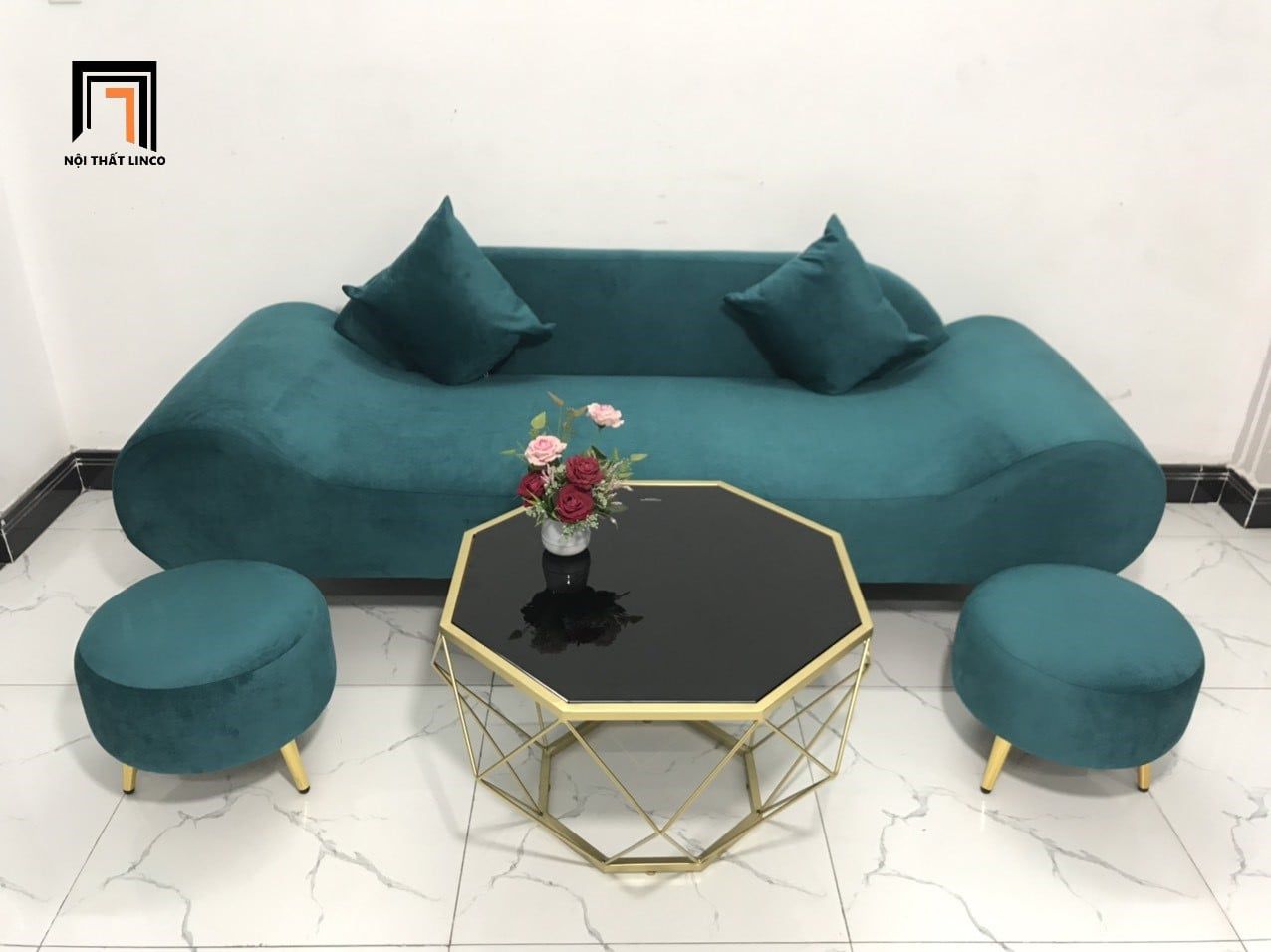  Bộ ghế sofa văng thuyền BL9 SFT 2m xanh lá trang trí tiệm shop 