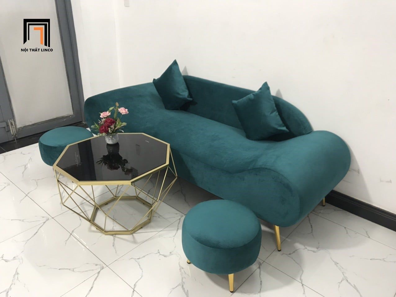  Bộ ghế sofa văng thuyền BL9 SFT 2m xanh lá trang trí tiệm shop 