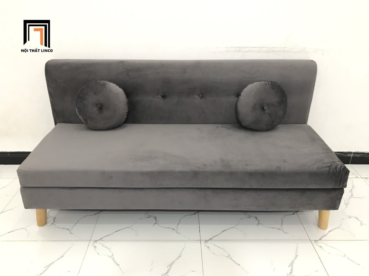  Bộ ghế sofa băng 1m7 BL8 BKT phòng khách xám đen vải nhung 