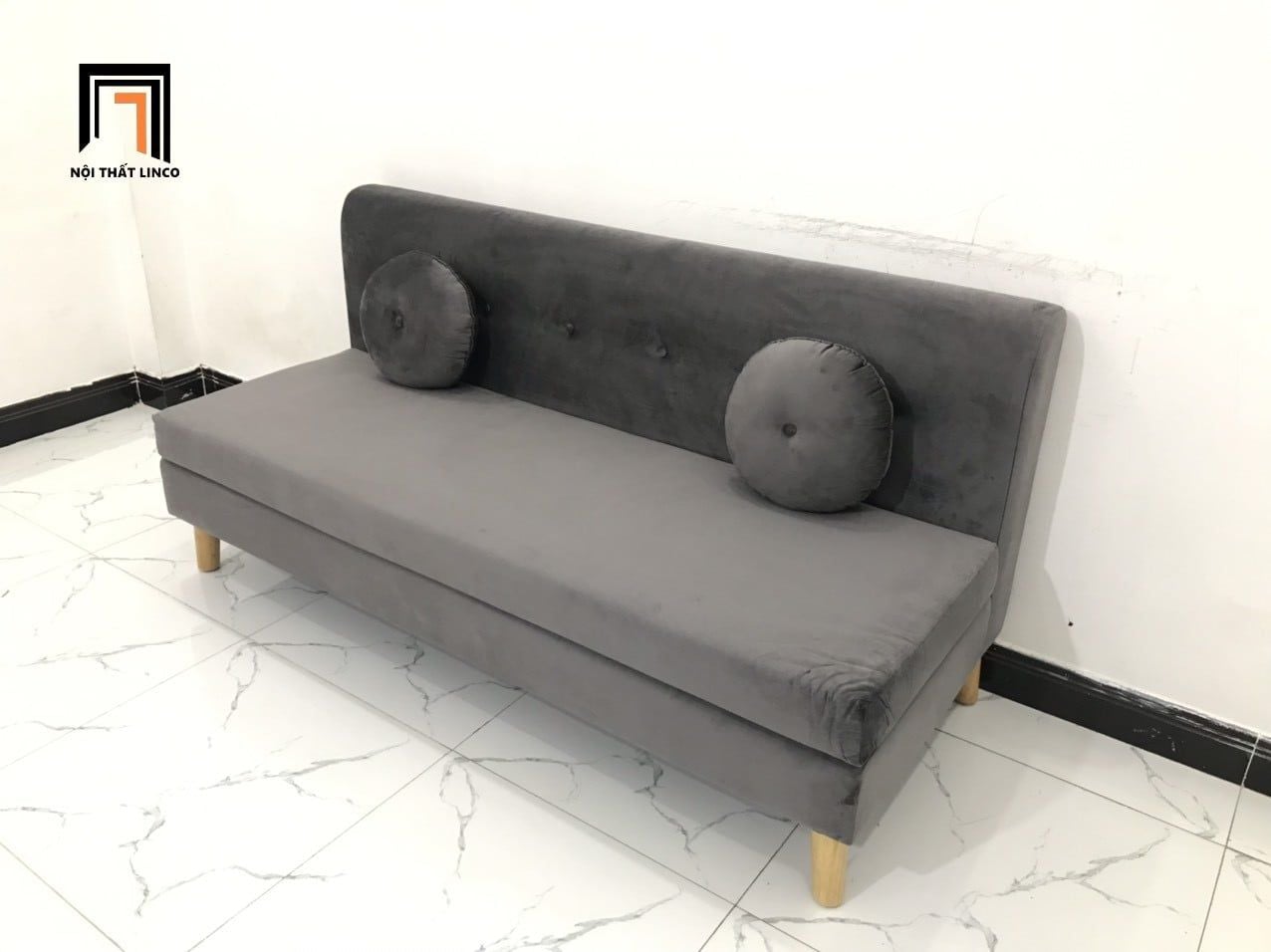  Bộ ghế sofa băng 1m7 BL8 BKT phòng khách xám đen vải nhung 