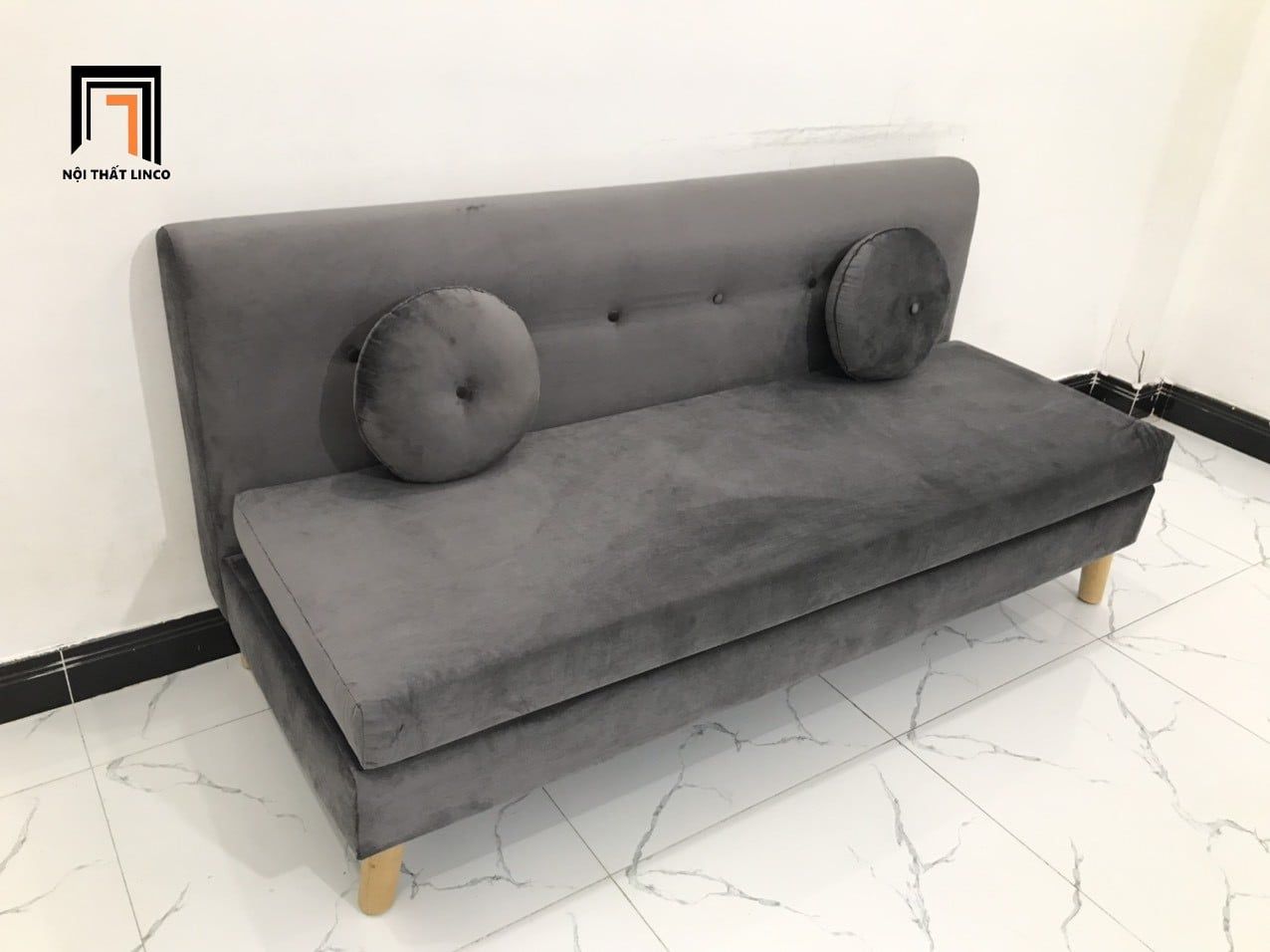  Bộ ghế sofa băng 1m7 BL8 BKT phòng khách xám đen vải nhung 