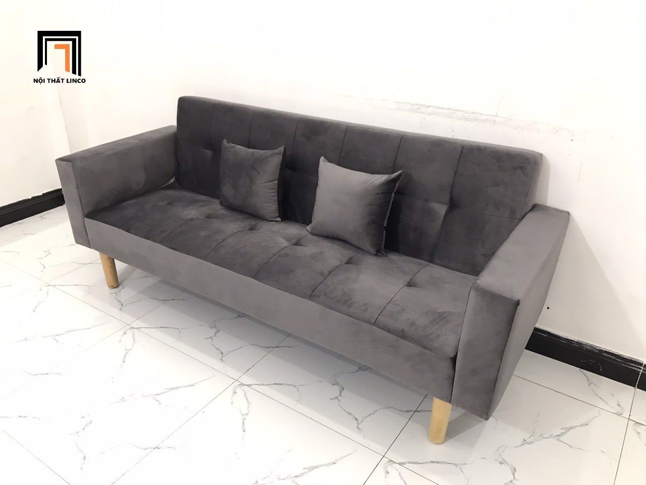  Bộ ghế sofa giường nằm dài 2m GBL2 xám lông chuột vải nhung 