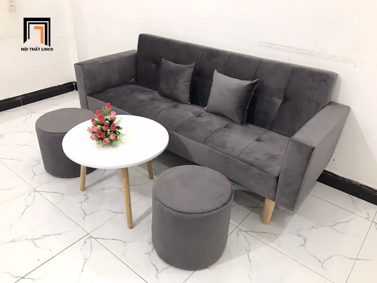  Bộ ghế sofa giường nằm dài 2m GBL2 xám lông chuột vải nhung 