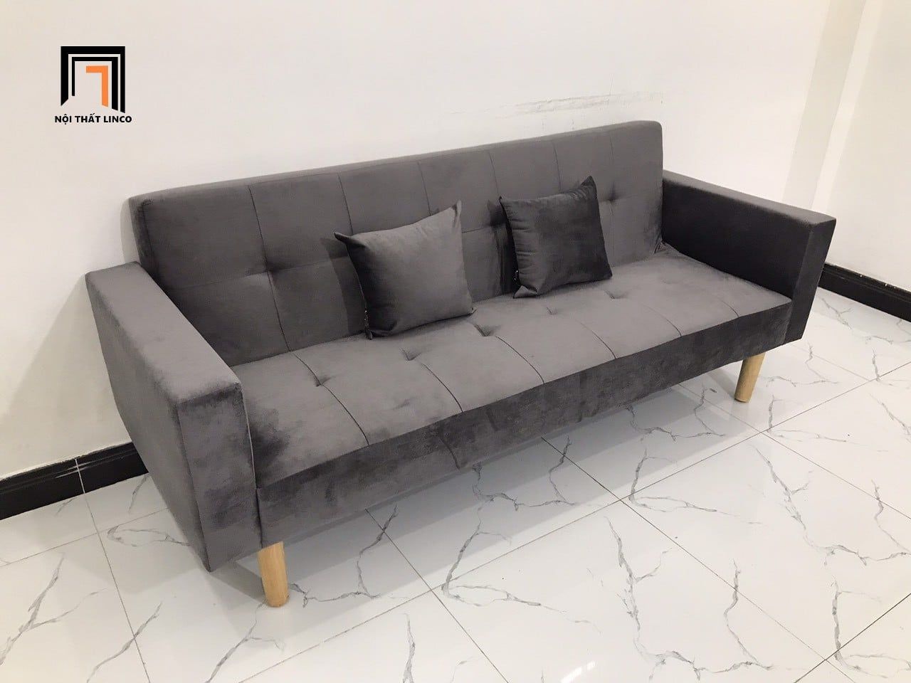  Bộ ghế sofa giường nằm dài 2m GBL2 xám lông chuột vải nhung 