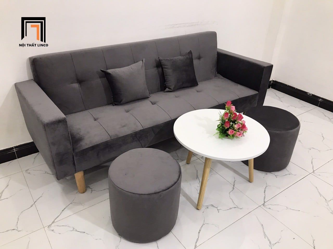  Bộ ghế sofa giường nằm dài 2m GBL2 xám lông chuột vải nhung 