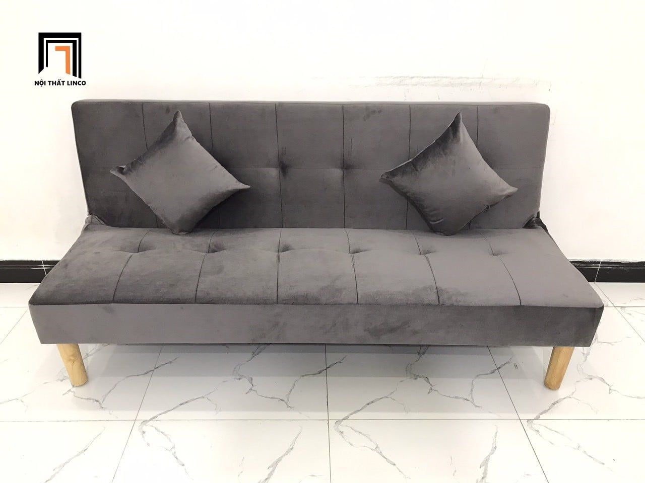  Bộ ghế sofa bed bật giường nằm GBL1 1m7 màu xám đen vải nhung 