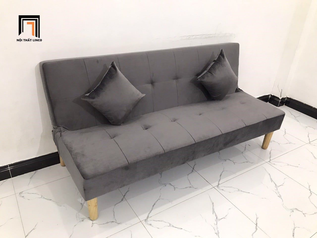  Bộ ghế sofa bed bật giường nằm GBL1 1m7 màu xám đen vải nhung 