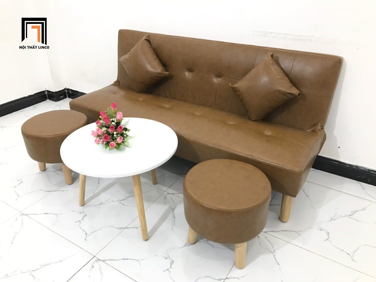  Bộ ghế sofa giường đa năng GBL1 dài 1m7 da giả màu nâu bò 