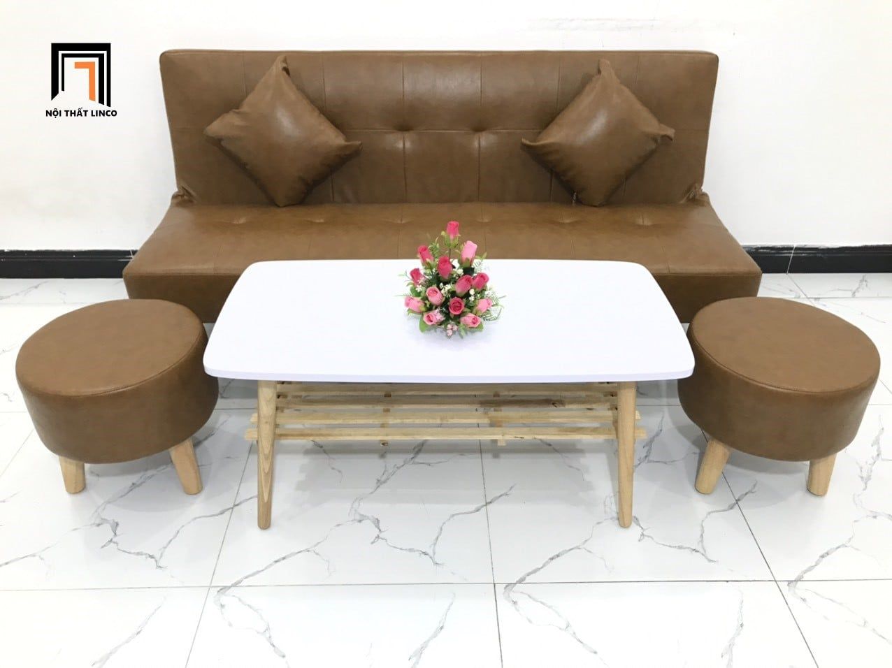  Bộ ghế sofa giường đa năng GBL1 dài 1m7 da giả màu nâu bò 