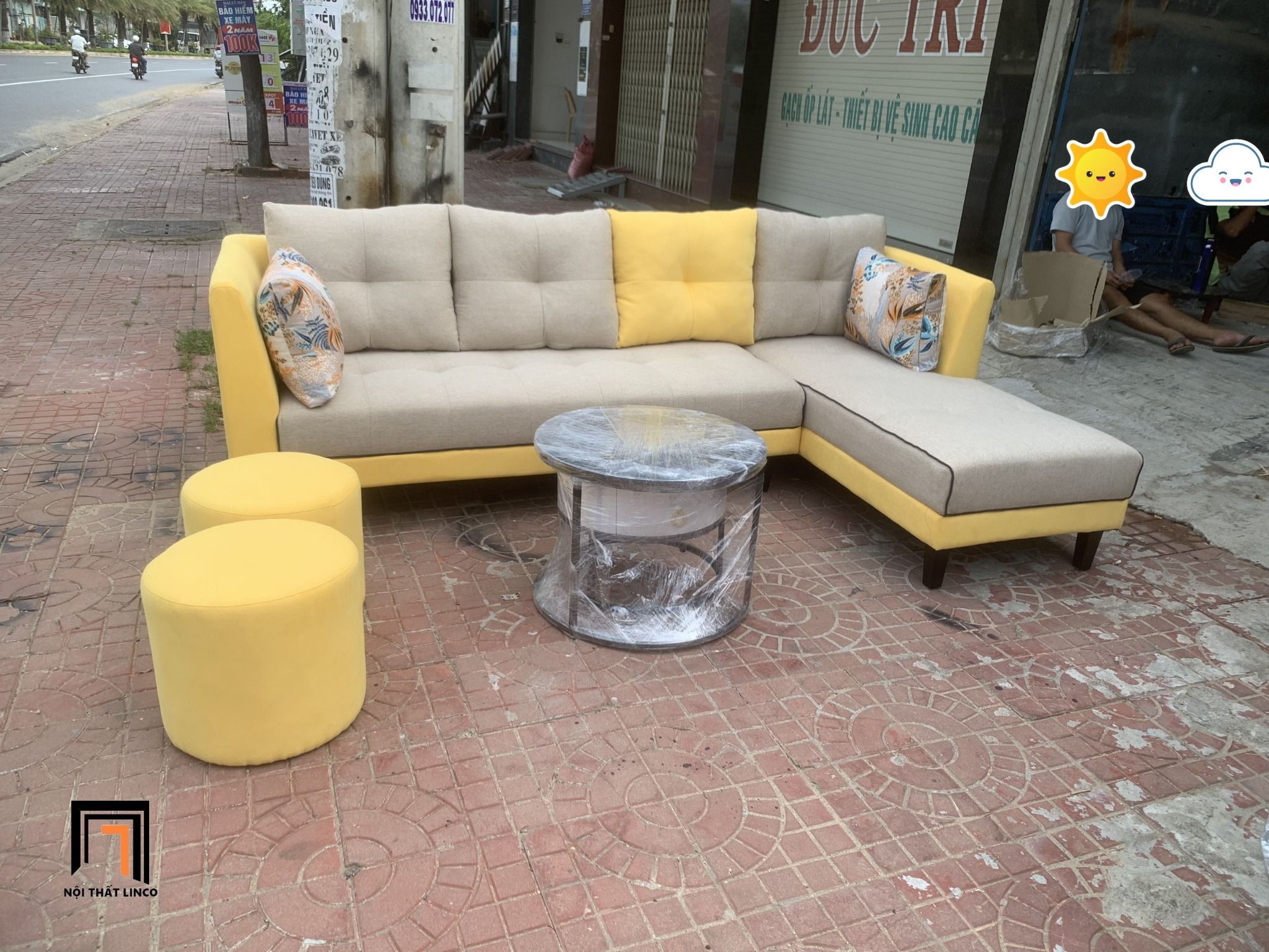  Bộ ghế sofa góc 2m5 x 1m6 GT235 Greci vải nỉ cho chung cư 