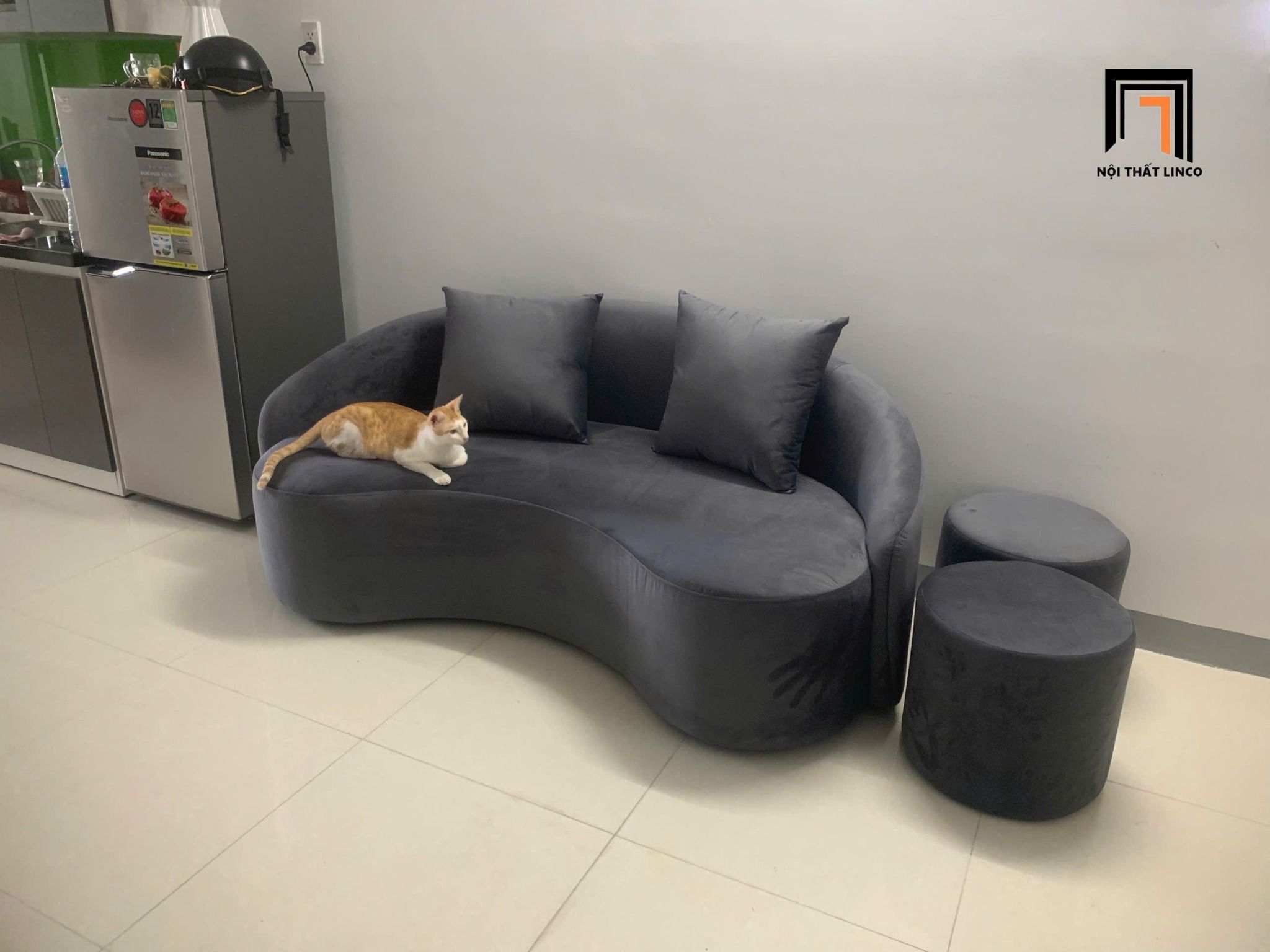  Ghế sofa băng cong giá rẻ BT226 Gloria vải nhung dài 1m8 