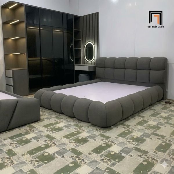giường ngủ vải nỉ xám đậm