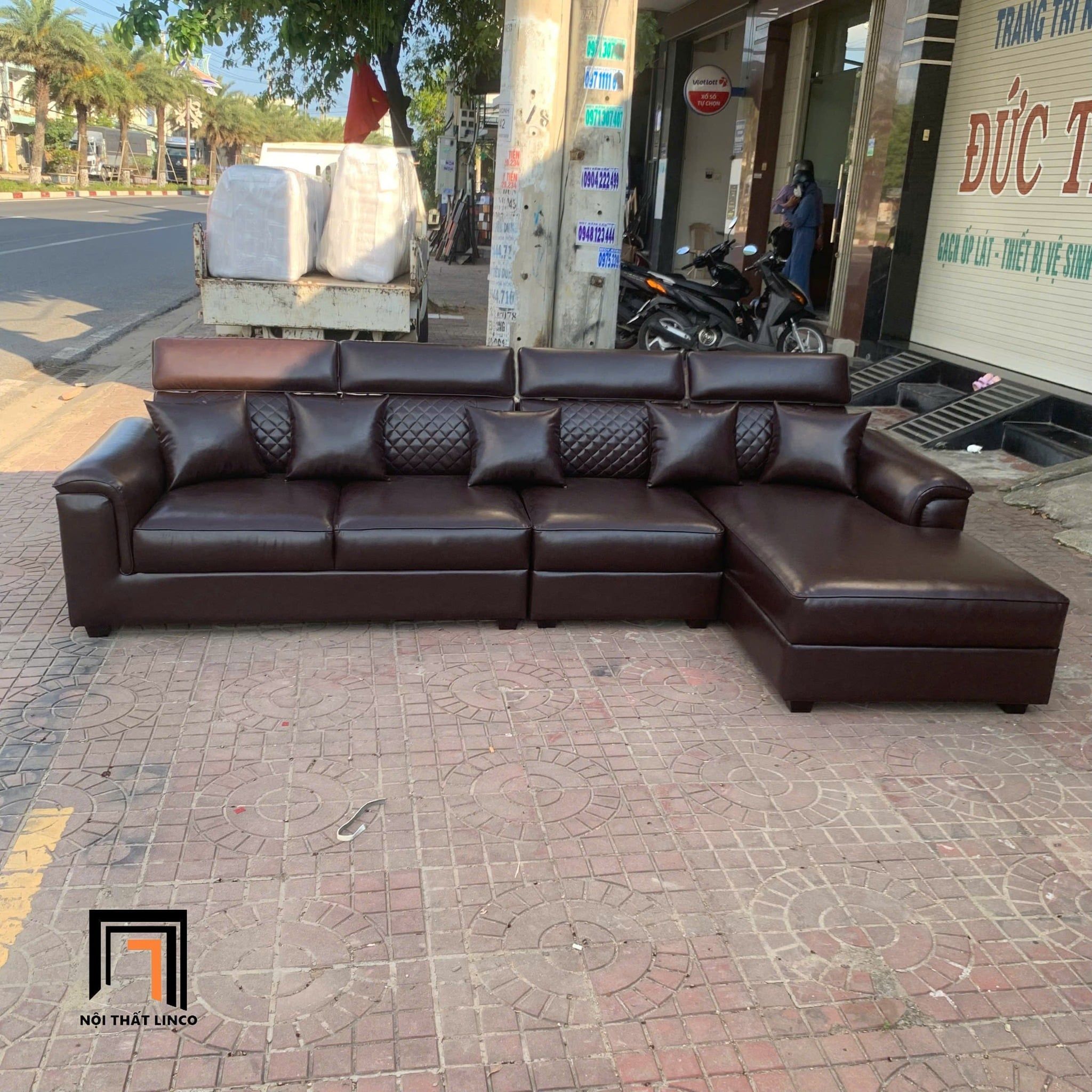  Bộ ghế sofa góc L da nâu đậm GT275 Bruin 3m x 1m6 sang trọng 