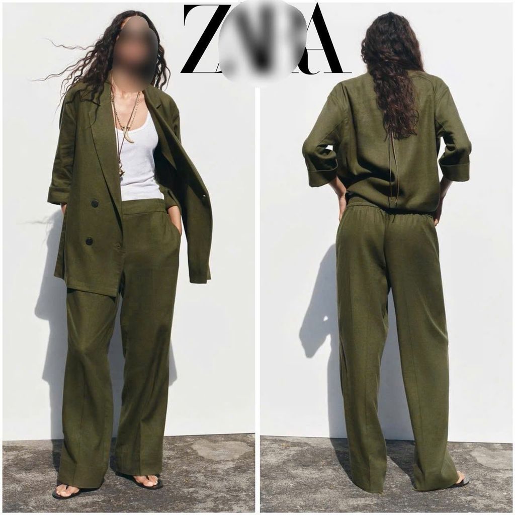 QUẦN ZARA LINEN LƯNG THUN XANH RÊU