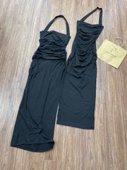 ĐẦM THUN BODY ĐEN NHÚN DÂY CỔ