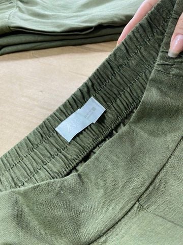 QUẦN ZARA LINEN LƯNG THUN XANH RÊU