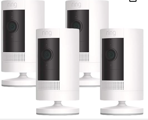 Ring Camera ngoài trời – Gắn tường, đêm màu, cảnh báo chuyển động, Alexa – Bộ 4 – Trắng