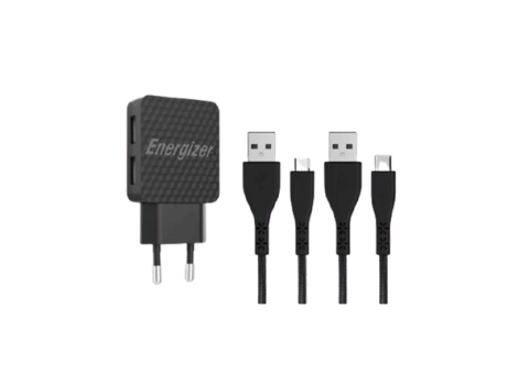 Củ Sạc Sạc Energizer Lifetime warranty 2.4A 2USB kèm cáp USB-C2.0-AC2BEULCMM