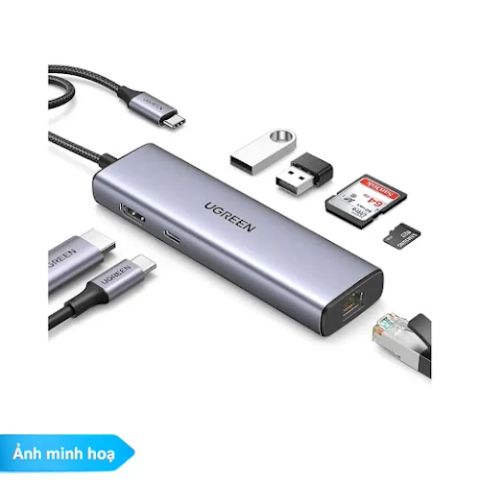Bộ chia/ Hub chuyển đổi 7 in 1, 2*USB 3.0, RJ45, USB-C sang HDMI+SD+TF Ugreen(90568)