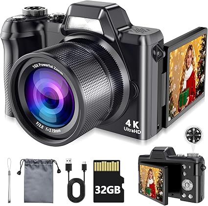 Máy ảnh 4K 56MP zoom 16X màn hình lật vlog kèm thẻ 32GB