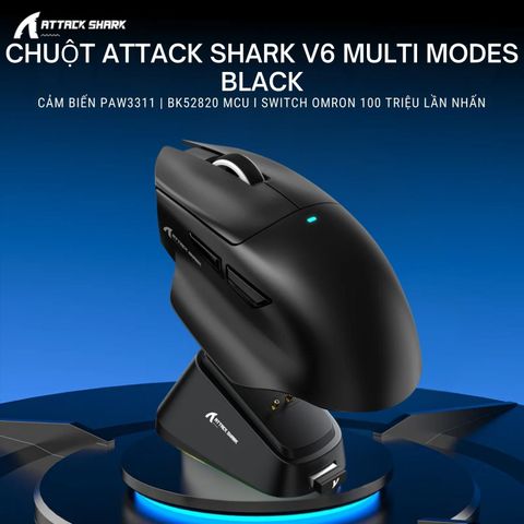Chuột Gaming Attack Shark X6 (V6) Multi Modes Đen
