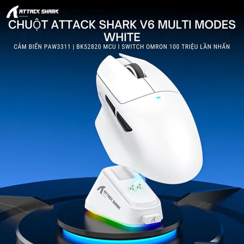 Chuột Gaming Attack Shark X6 (V6) Multi Modes Trắng