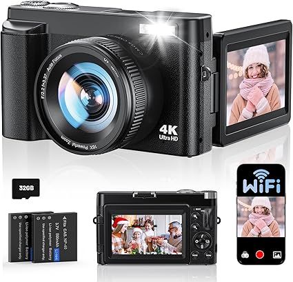 Máy ảnh kỹ thuật số 4K 64MP – Zoom 16X, Màn hình lật 180°, Wi-Fi