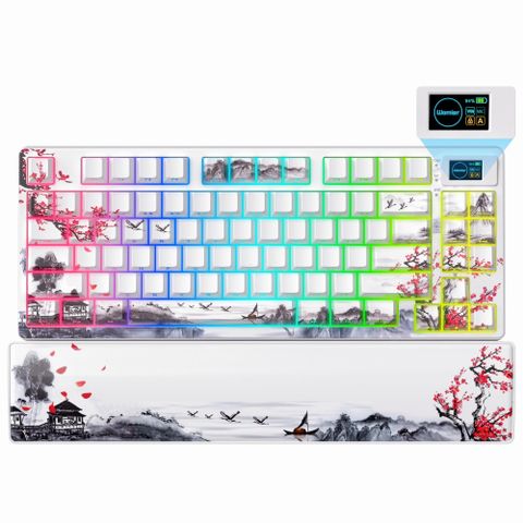 Womier 75% Wireless Mechanical Keyboard with Color Multimedia Screen Gaming Creamy Keyboard
