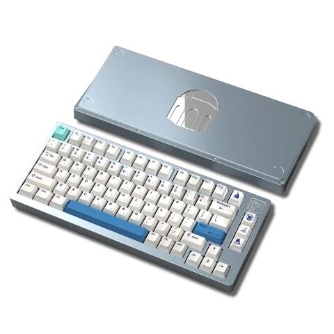 Createkeebs Thera75 V2 Keyboard - Light Blue / Silver Mirror Weight