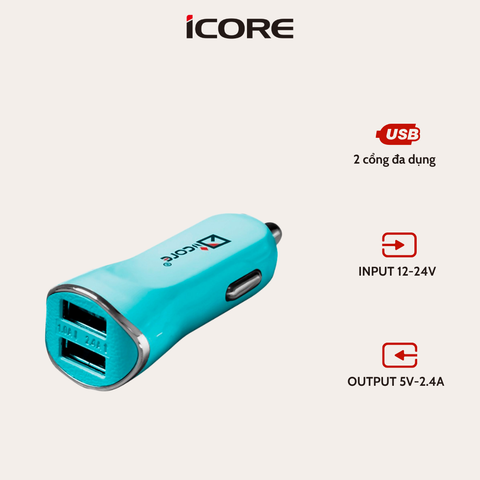 Sạc Ô Tô iCore IC-UCC300 2 Cổng USB Sạc Nhanh