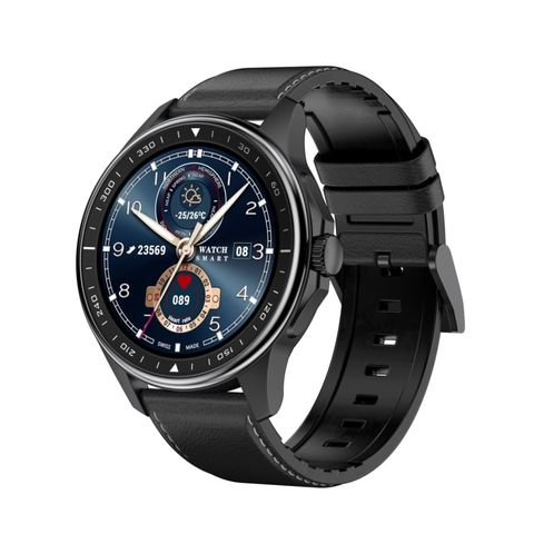 TCWH006-SK3 Black Leather – Đồng hồ thông minh 1.3 inch IPS, chống nước IP68, Bluetooth
