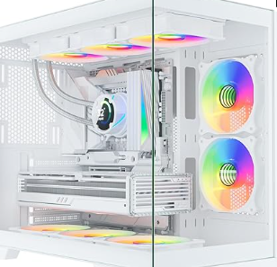 Vỏ máy Sevenhero H602 ATX 5 quạt ARGB, kính cường lực, buồng đôi, Type-C, trắng