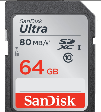 Thẻ nhớ Sandisk 64Gb SDHC Ultra, 80MB/s SDSDUNC-064G-GN6IN (24mm x 32mm x 2.1mm)