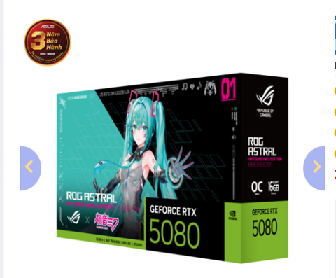 VGA Asus ROG ASTRAL GEFORCE RTX 5080 O16G Hatsune Miku Edition