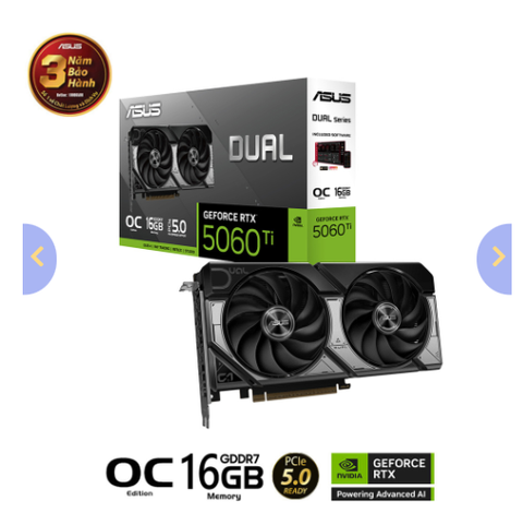 VGA ASUS Dual RTX 5060 Ti 16GB GDDR7 OC