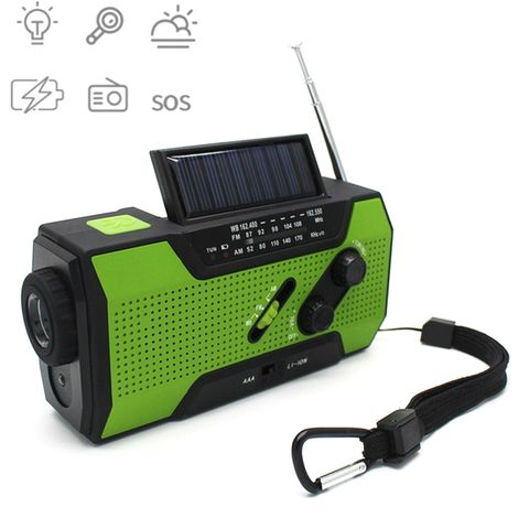 Tay quay đa năng Xanh Lá Cây – Đèn pin LED, năng lượng mặt trời, FM/NOAA, SOS khẩn cấp