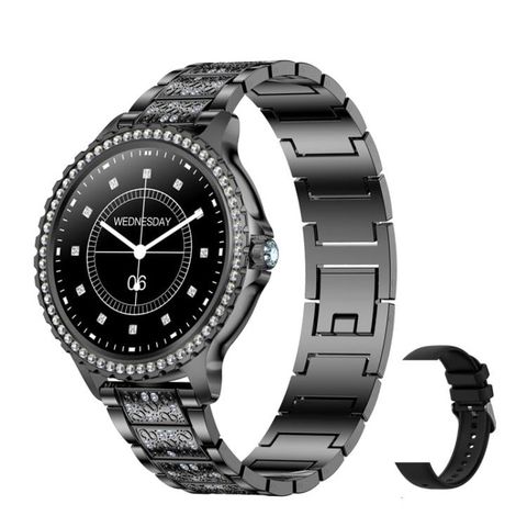 Đồng hồ thông minh thể thao Bluetooth AI – Black Rough Steel Strap + Black Silicone Strap