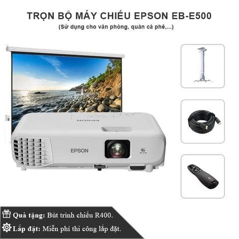 Bộ Máy Chiếu Epson EB-E500 + Màn Chiếu 100 Inch Chính Hãng