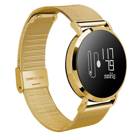 Vòng đeo tay thông minh CV08 OLED Steel Strap Gold - 0.95 inch dây da hoặc thép – Đo nhịp tim, huyết áp, đếm bước, chống nước IP67