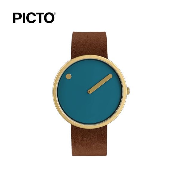  ĐỒNG HỒ PICTO Dusty Blue & Gold Dial / Dark Brown Leather Strap 